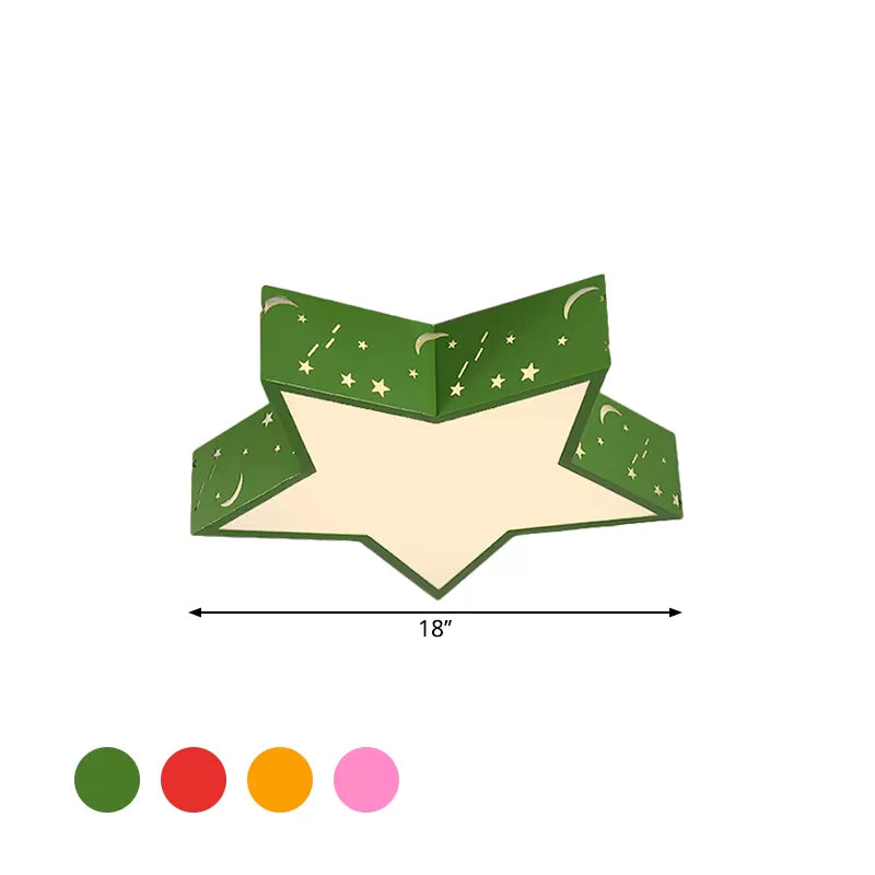 Metallic Star Flush Ceiling Light Macaron Red/Green/Pink LED Flushmount Lighting for Kids Bedroom, 18"/23.5" W