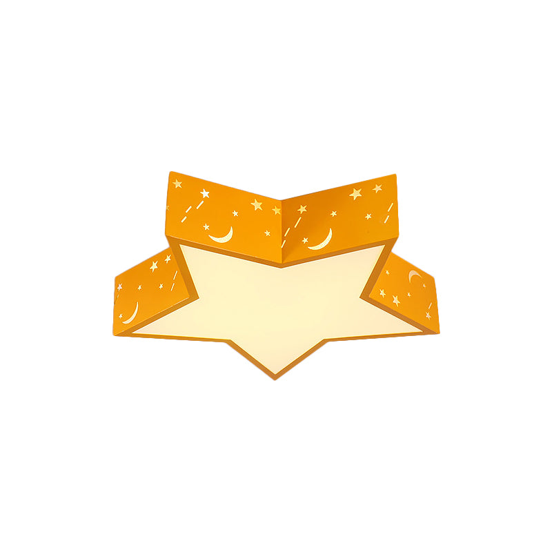 Metallic Star Flush Ceiling Light Macaron Red/Green/Pink LED Flushmount Lighting for Kids Bedroom, 18"/23.5" W