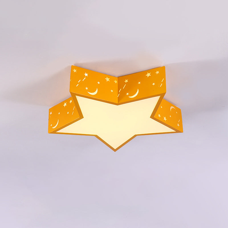 Metallic Star Flush Ceiling Light Macaron Red/Green/Pink LED Flushmount Lighting for Kids Bedroom, 18"/23.5" W