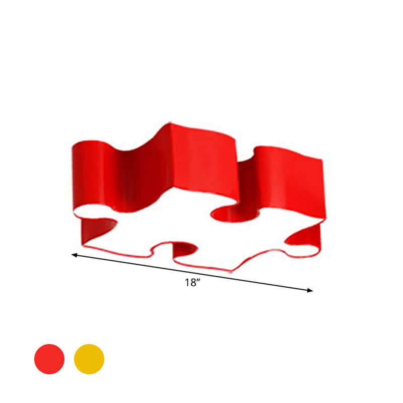 Jigsaw Puzzles Ceiling Flush Light Kids Style Acrylic Red/Yellow LED Flushmount in White/3 Color Light