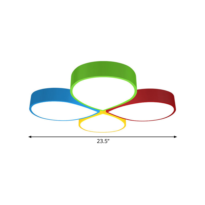 23.5"/35.5" W Macaron 4-Petal Flower Ceiling Flush Metallic Kindergarten LED Flush Mount Lamp in Red-Yellow-Blue-Green, White/3 Color Light