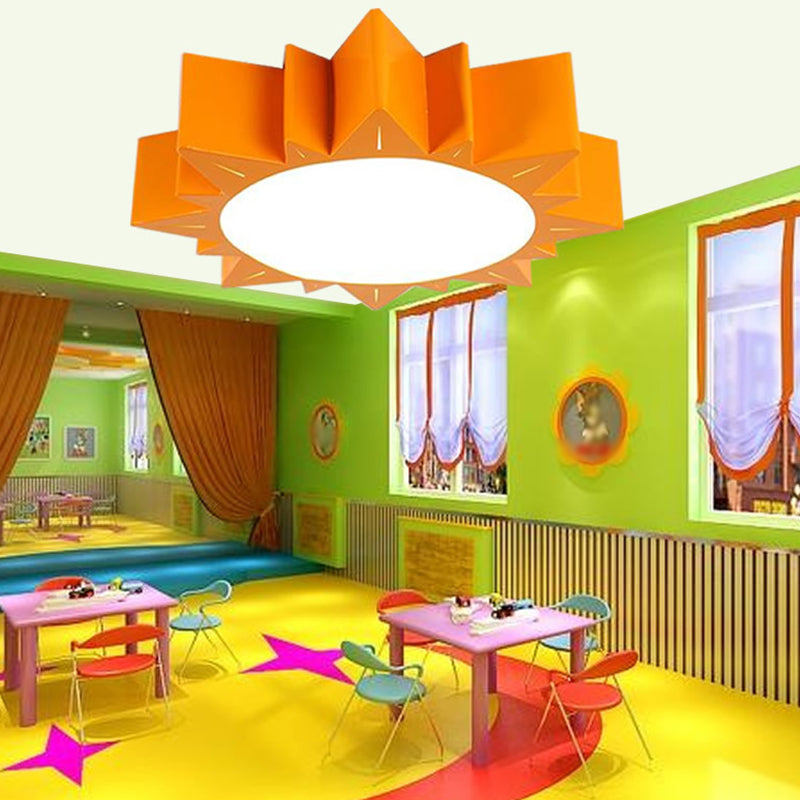 Cartoon Sun Shape Flush Mount Acrylic Kids Bedroom Surface Mounted LED Ceiling Light in Orange,  19.5"/23.5" Wide