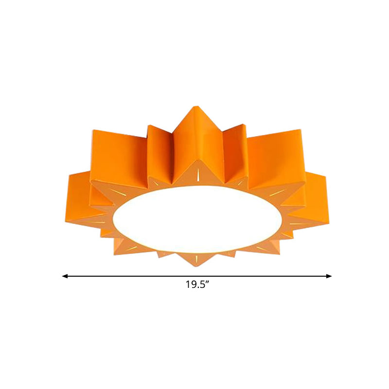 Cartoon Sun Shape Flush Mount Acrylic Kids Bedroom Surface Mounted LED Ceiling Light in Orange,  19.5"/23.5" Wide