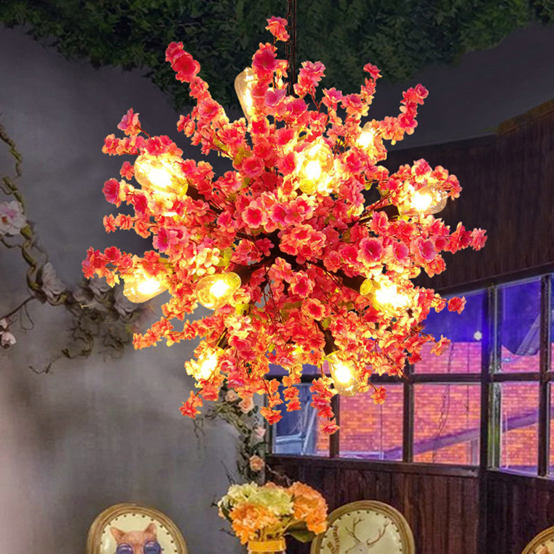 Burst/Barn/Birdcage Plant LED Pendant Lamp Industrial Pink/Green/Purple Finish Iron Hanging Chandelier for Bistro
