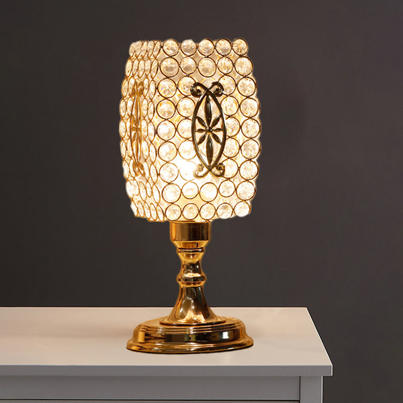 Gold Geometry Reading Light with Grid/Dot Design Modernist 1-Light Crystal Encrusted Nightstand Lamp for Bedside