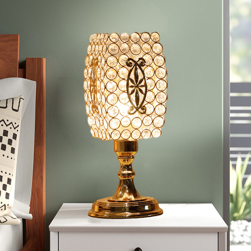 Gold Geometry Reading Light with Grid/Dot Design Modernist 1-Light Crystal Encrusted Nightstand Lamp for Bedside