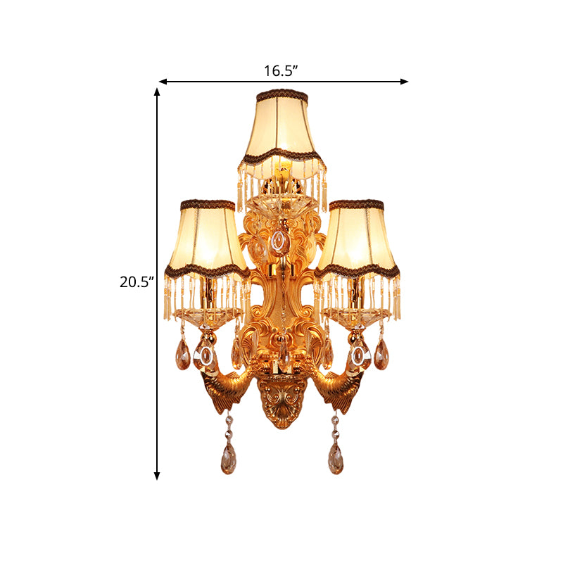 3-Head Candelabra Wall Sconce Traditional Gold Crystal Droplets Wall Lighting Fixture with Shade/Shadeless