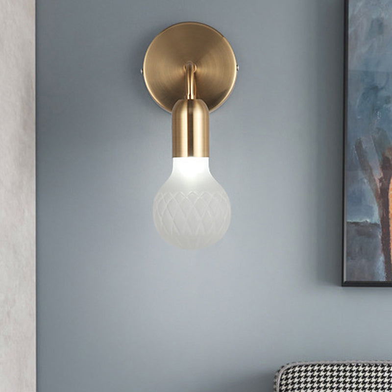 Teardrop Sitting Room Sconce Light Vintage Textured White/Clear Lattice Glass 1-Bulb Gold Wall Lighting Idea