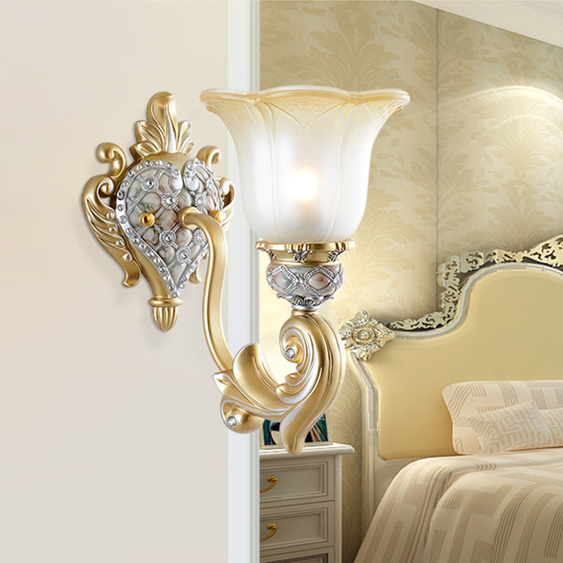Single Head Flower Wall Light Warehouse White Frosted Glass Wall Lighting Idea with Heart Shape Resin Canopy