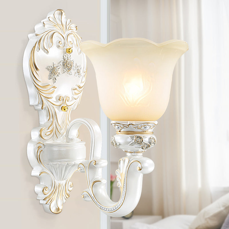 Cream Glass White Wall Sconce Blossom 1/2-Head Cottage Wall Lighting Fixture for Living Room