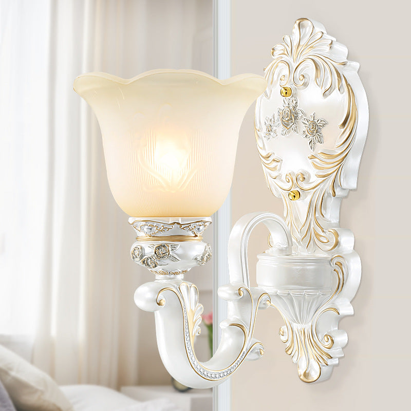 Cream Glass White Wall Sconce Blossom 1/2-Head Cottage Wall Lighting Fixture for Living Room