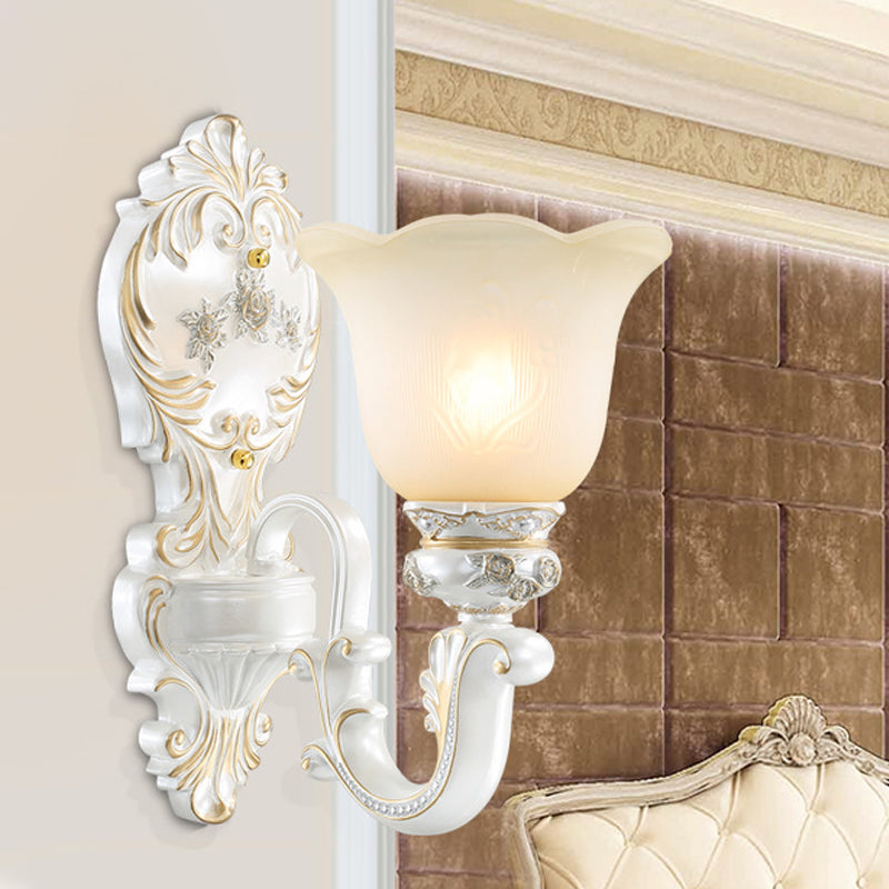 Cream Glass White Wall Sconce Blossom 1/2-Head Cottage Wall Lighting Fixture for Living Room