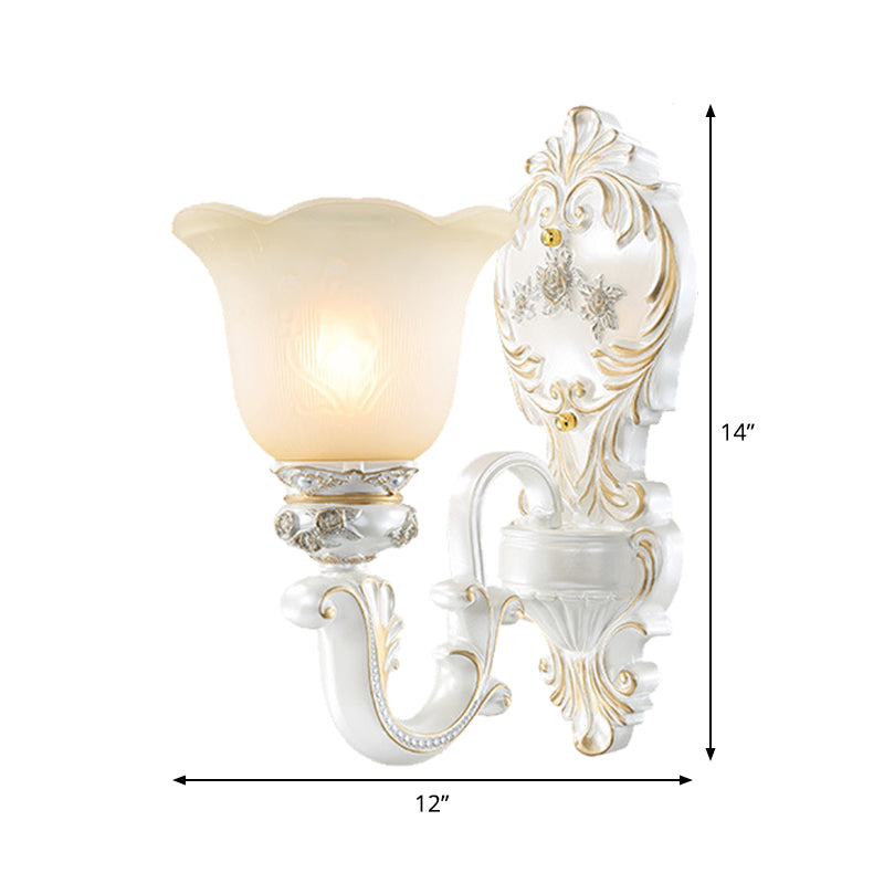 Cream Glass White Wall Sconce Blossom 1/2-Head Cottage Wall Lighting Fixture for Living Room