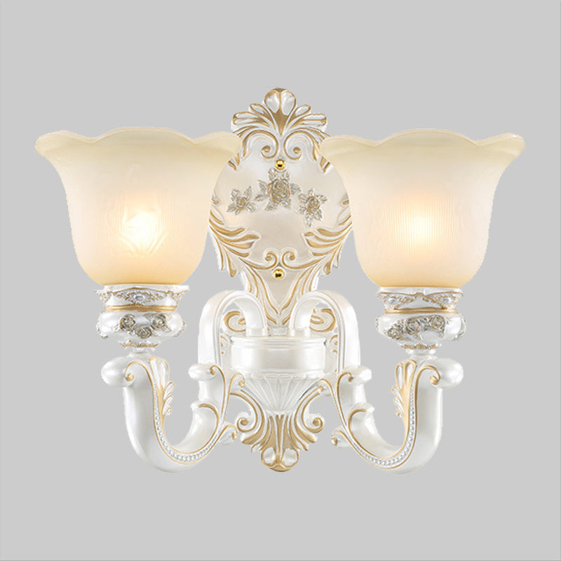 Cream Glass White Wall Sconce Blossom 1/2-Head Cottage Wall Lighting Fixture for Living Room