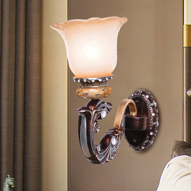 Applique murale marron à 1/2 têtes, Style rétro, verre rose et blanc, luminaire mural en forme de fleur