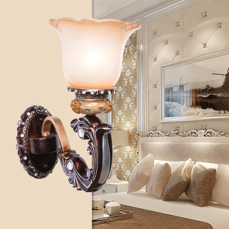 Applique murale marron à 1/2 têtes, Style rétro, verre rose et blanc, luminaire mural en forme de fleur