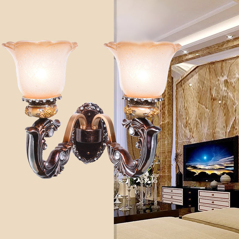 Applique murale marron à 1/2 têtes, Style rétro, verre rose et blanc, luminaire mural en forme de fleur