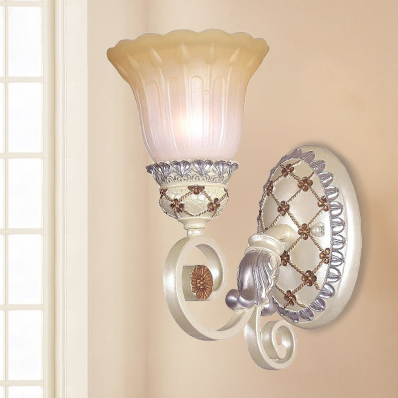 French Country Blossom Wall Sconce 1/2-Light Opaline Glass Wall Lighting Idea with Swirl Arm in Gold
