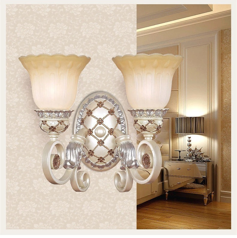 French Country Blossom Wall Sconce 1/2-Light Opaline Glass Wall Lighting Idea with Swirl Arm in Gold