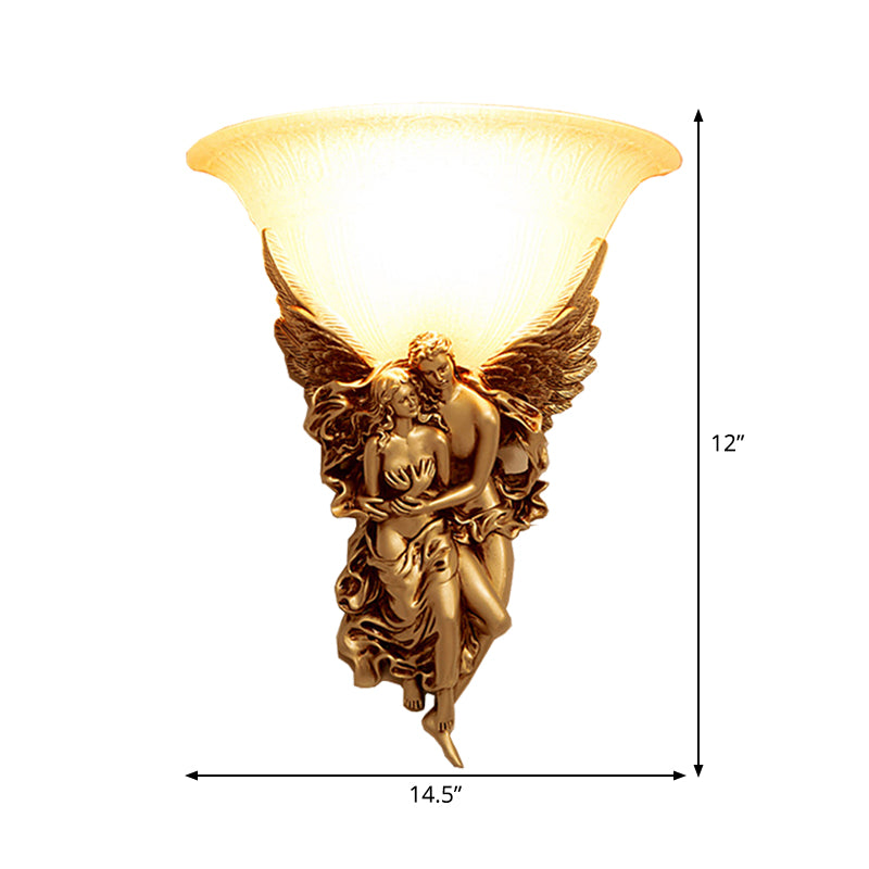 Single Head Sconce Light Farmhouse Bowl-Like Milky Glass Wall Mounted Lamp with Angle Decor in Gold