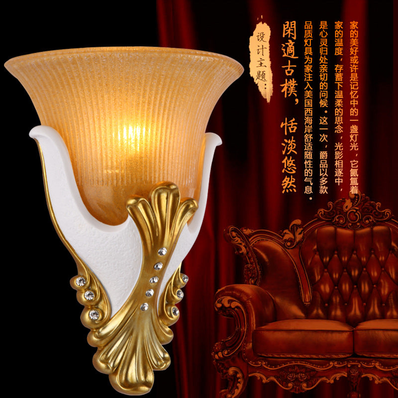 1 Light Wall Sconce Lighting Rural Bell Shape Yellow/White Fluted Glass Wall Mounted Lamp for Bedroom, 9.5"/13" Width
