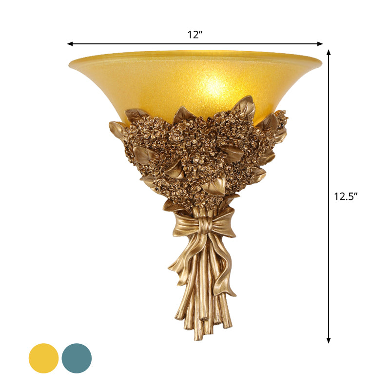 Wandleuchte im Vintage-Stil, breite Glocke, 1 Licht, Bernstein/Milchglas, Blumenstrauß-Wandleuchte in Gold/Mehrfarbig