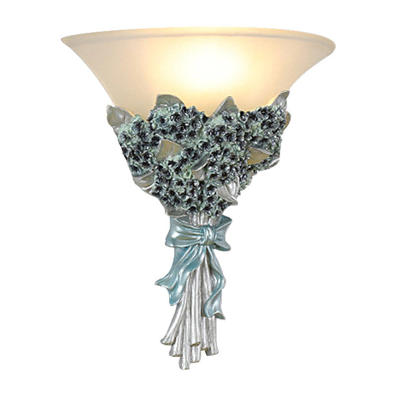 Wandleuchte im Vintage-Stil, breite Glocke, 1 Licht, Bernstein/Milchglas, Blumenstrauß-Wandleuchte in Gold/Mehrfarbig