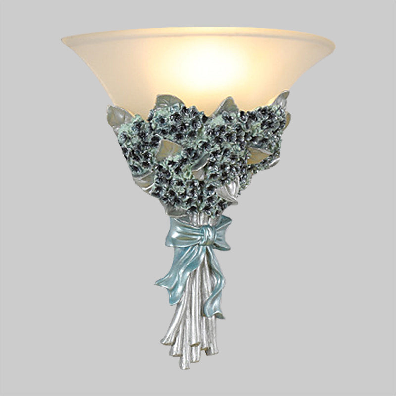 Wandleuchte im Vintage-Stil, breite Glocke, 1 Licht, Bernstein/Milchglas, Blumenstrauß-Wandleuchte in Gold/Mehrfarbig
