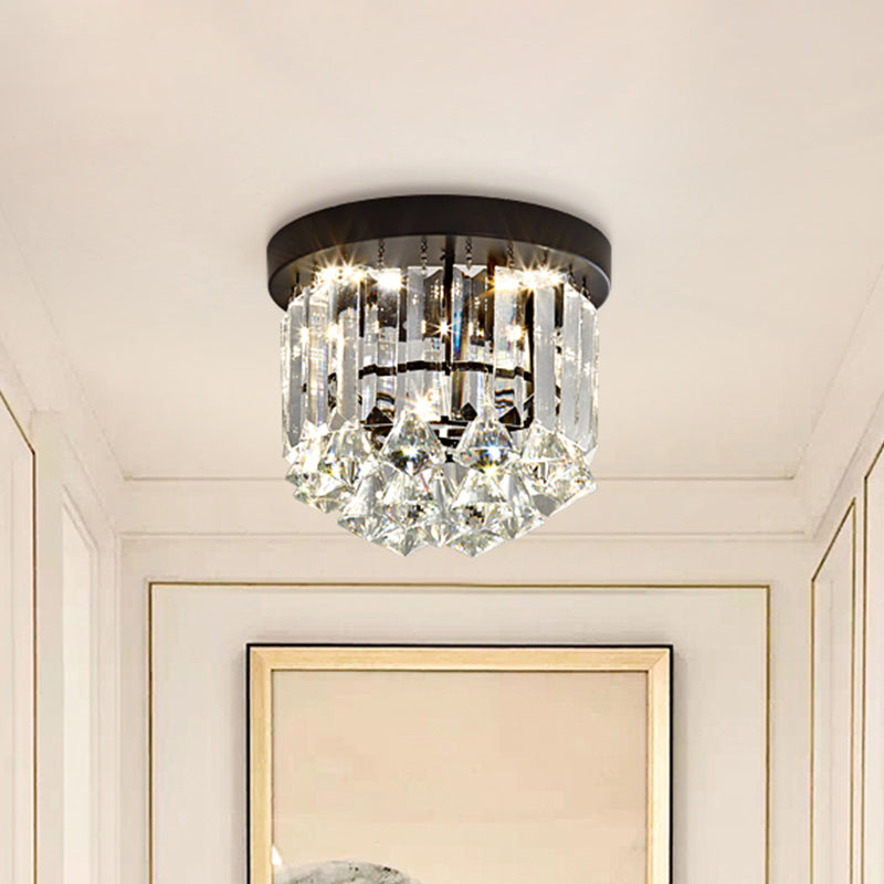 Minimalist LED Flushmount Lighting Black Cascade Ceiling Mounted Fixture with Crystal Prisms Shade in Warm/White Light