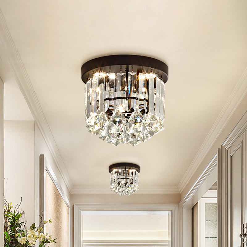 Iluminación empotrada LED minimalista, accesorio montado en el techo en cascada negra con pantalla de prismas de cristal en luz blanca/cálida