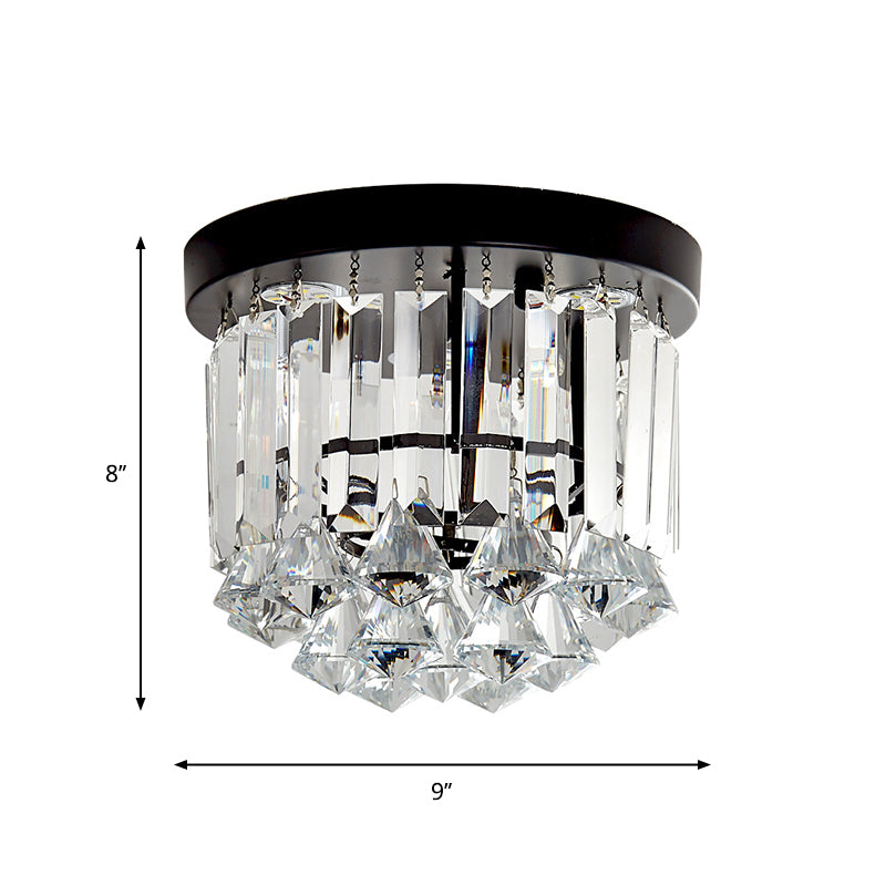 Minimalist LED Flushmount Lighting Black Cascade Ceiling Mounted Fixture with Crystal Prisms Shade in Warm/White Light