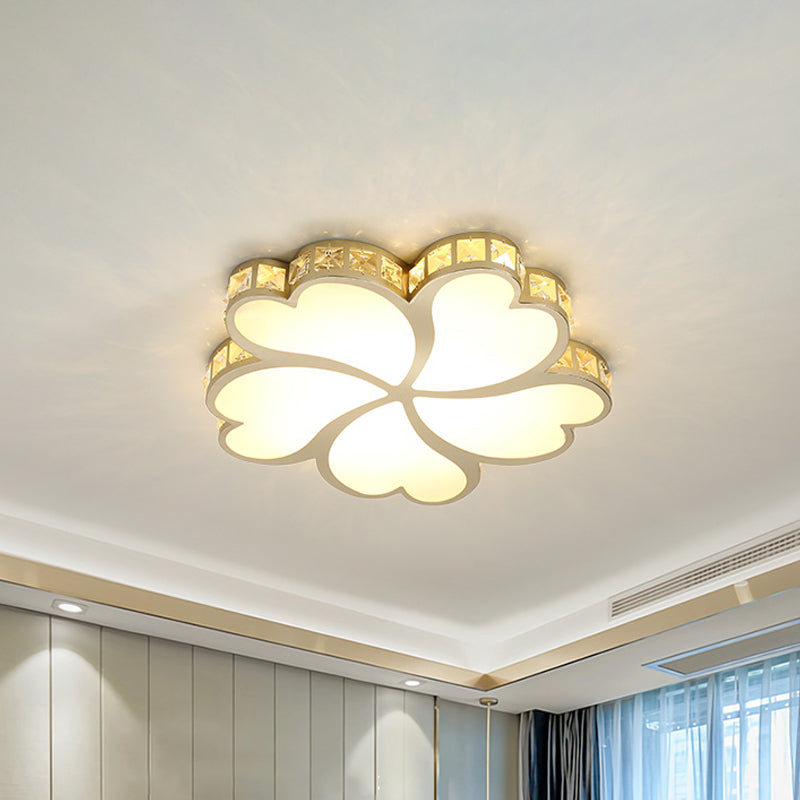 Flower Ceiling Mounted Fixture Contemporary Crystal Block LED Gold Flush Lamp in Warm/White Light