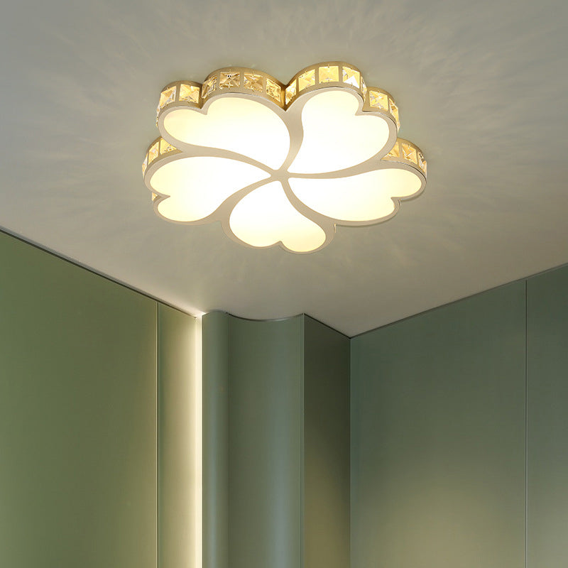 Flower Ceiling Mounted Fixture Contemporary Crystal Block LED Gold Flush Lamp in Warm/White Light