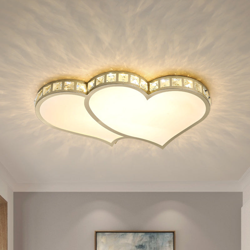 Loving Heart Beveled Crystal Flush Lamp Modernist LED Gold Ceiling Mounted Fixture in Warm/White Light