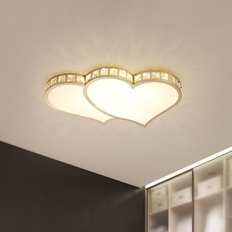 Loving Heart Beveled Crystal Flush Lamp Modernist LED Gold Ceiling Mounted Fixture in Warm/White Light