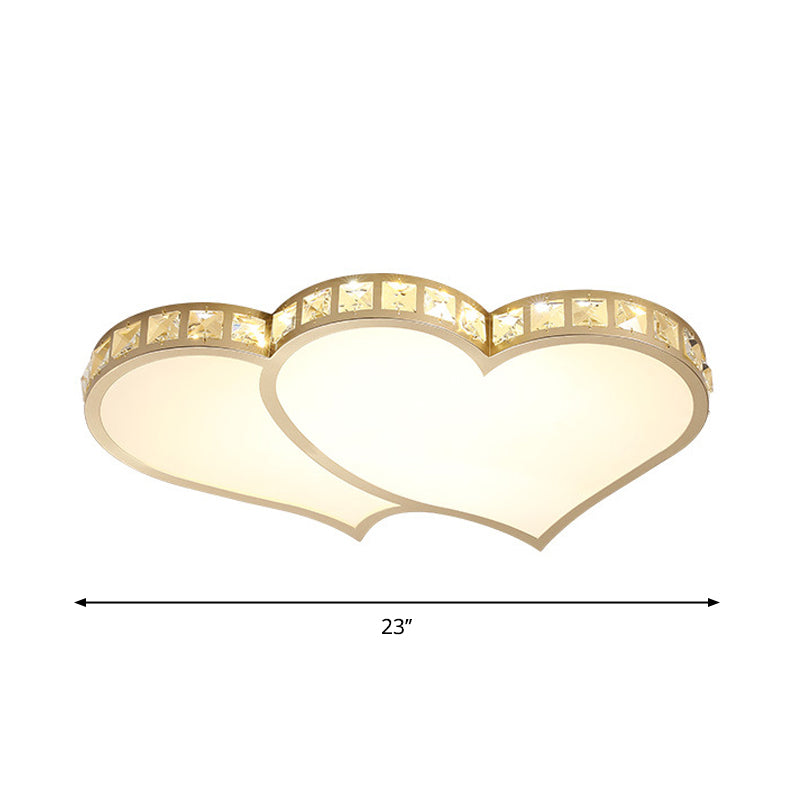 Loving Heart Beveled Crystal Flush Lamp Modernist LED Gold Ceiling Mounted Fixture in Warm/White Light