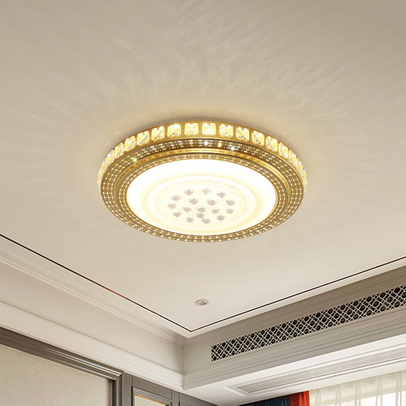 16"/19.5" W LED Parlor Ceiling Lighting Simplicity Gold Flush Mount Light with Round Faceted Crystal Shade