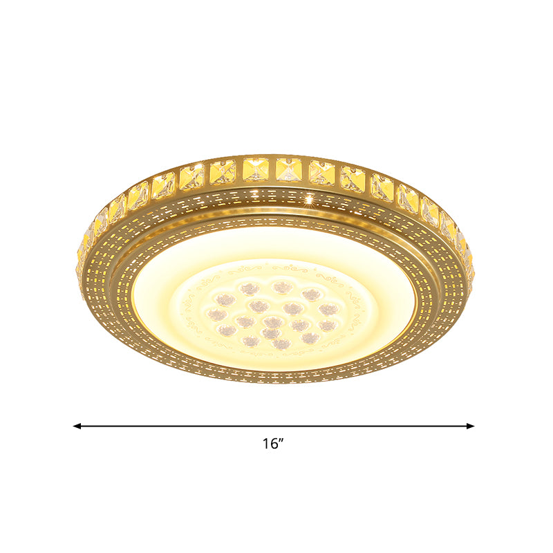 16"/19.5" W LED Parlor Ceiling Lighting Simplicity Gold Flush Mount Light with Round Faceted Crystal Shade