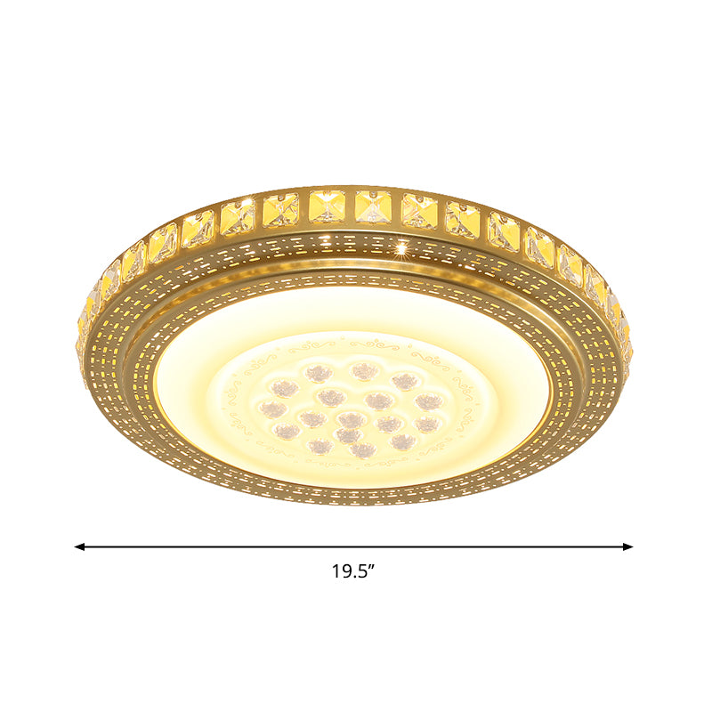 16"/19.5" W LED Parlor Ceiling Lighting Simplicity Gold Flush Mount Light with Round Faceted Crystal Shade