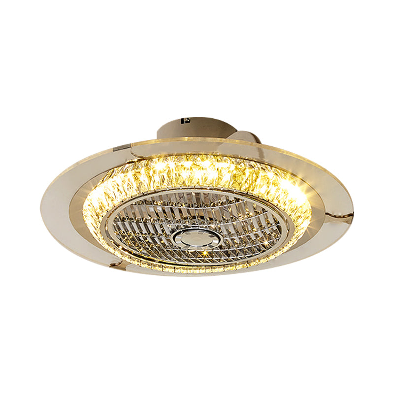 23,5 "W Circle Semi Flush Leuchte Einfachheit abgeschrub Kristall LED Chrom Hanging Lüfterbeleuchtung