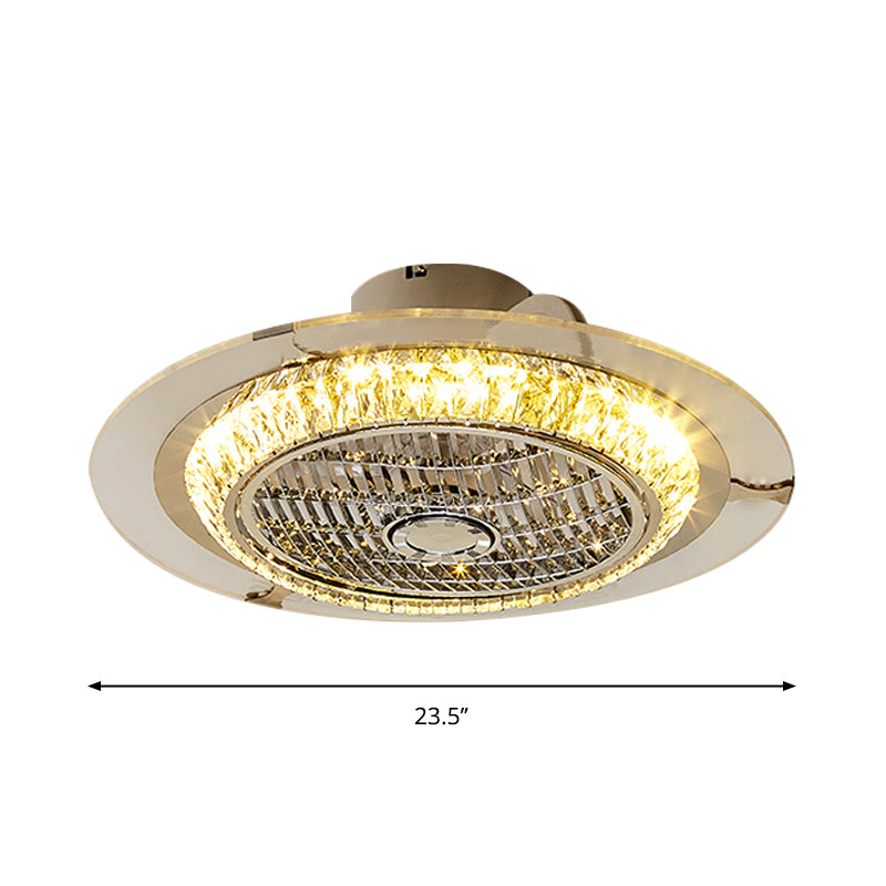 23.5 "W Cirkel Semi Flush Light armatuur eenvoud afgeschuinde kristal LED Chrome hangende ventilatorverlichting