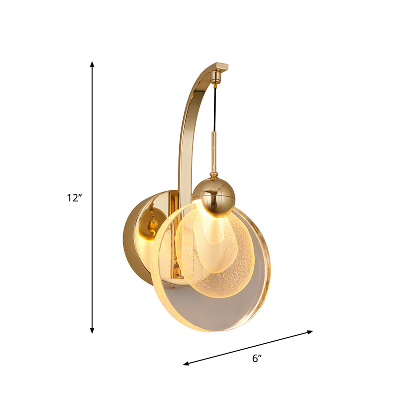 LED Great Room Wall Mount Light Modern Gold Wall Lighting Ideas with Round Crystal Shade