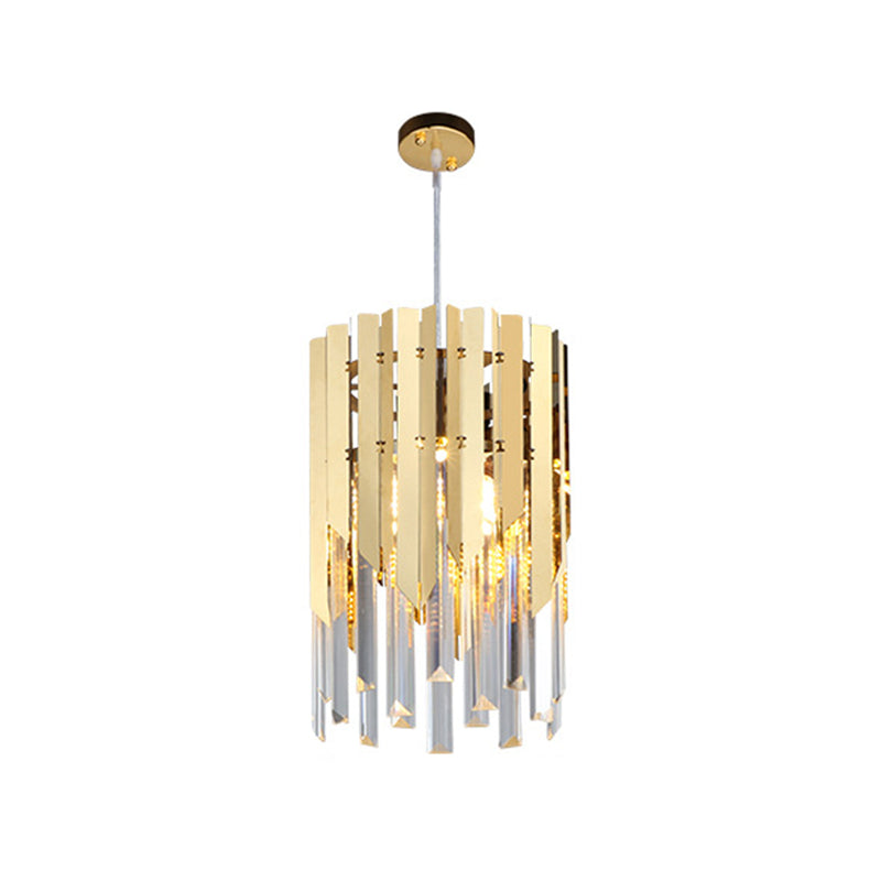 Cylindrical Ceiling Lamp Minimalist Crystal Prisms 1 Light Restaurant Suspension Pendant in Gold