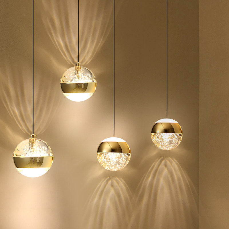 Simplicity Sphere Pendant Light Crystal Ball 1 Bulb Bedroom Suspended Lighting Fixture in Gold