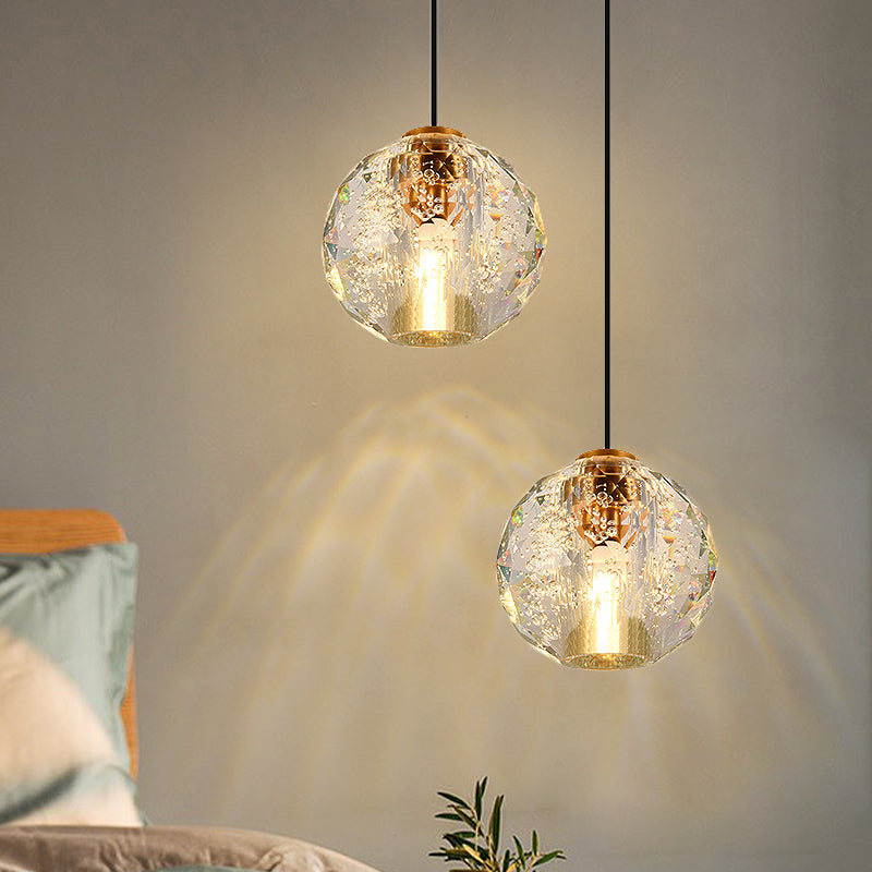 Simplicity Sphere Pendant Light Crystal Ball 1 Bulb Bedroom Suspended Lighting Fixture in Gold