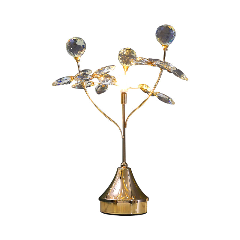 Facettierte Kristallkugel und Blatt Nachtlampe modernistische Einzelkopftischleuchte in Gold