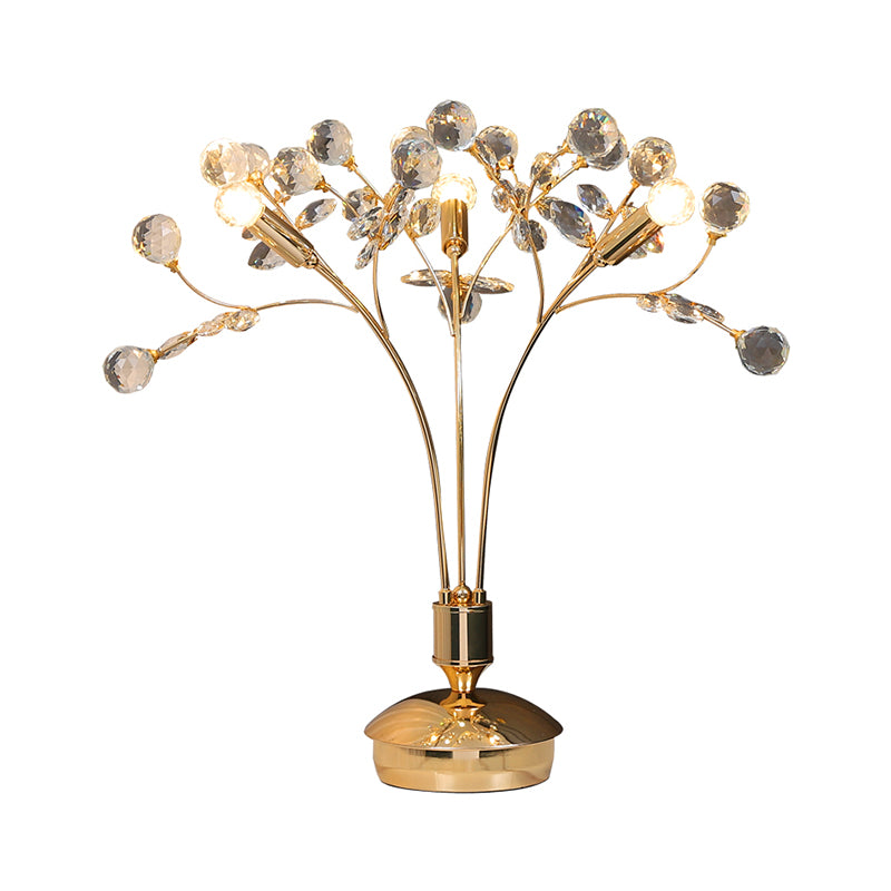 Lampada da comodino in cristallo smussato a globo Stile semplice 3 luci Illuminazione da scrivania in oro con piedistallo circolare