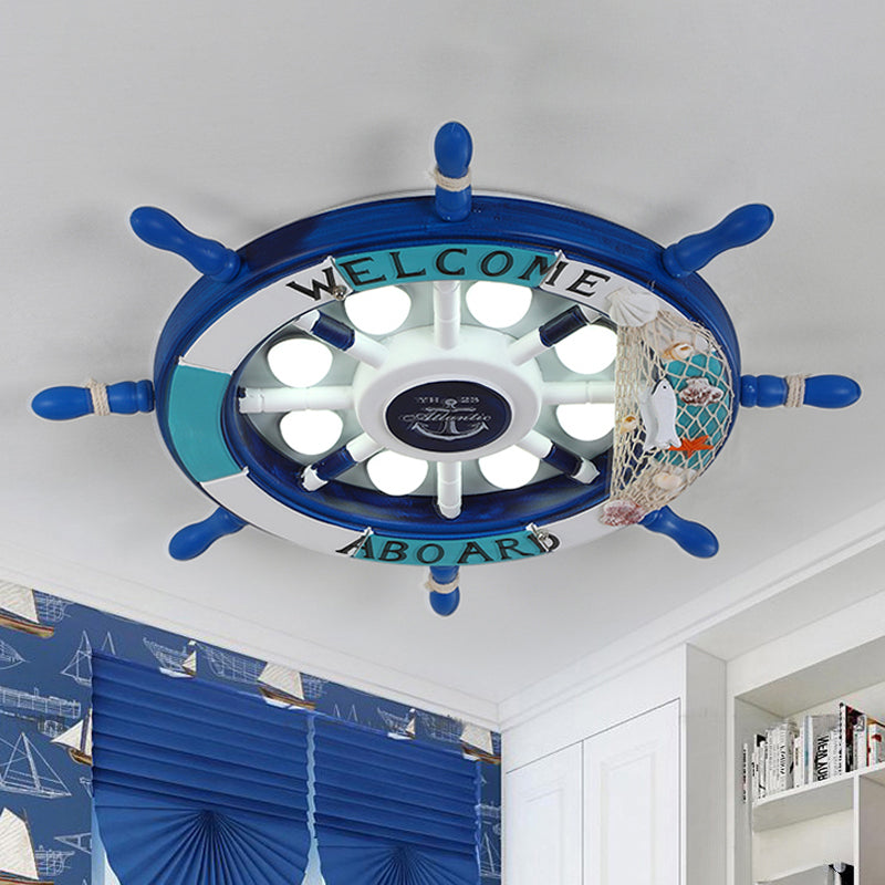 White/Orange/Blue Rudder Flush Lamp Coastal LED Acrylic Ceiling Mounted Fixture in White Light for Bedroom