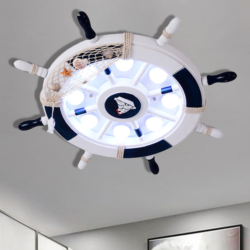 White/Orange/Blue Rudder Flush Lamp Coastal LED Acrylic Ceiling Mounted Fixture in White Light for Bedroom