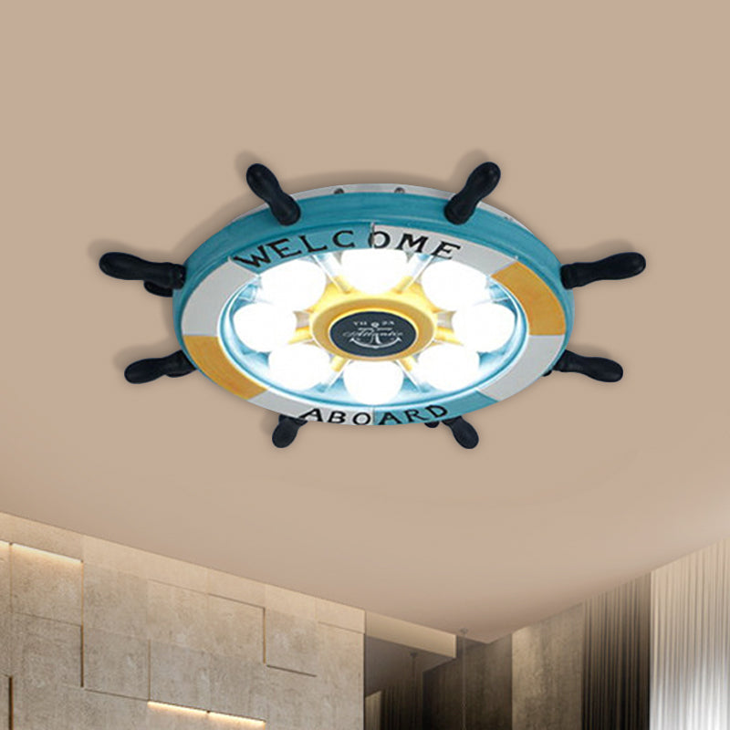 White/Orange/Blue Rudder Flush Lamp Coastal LED Acrylic Ceiling Mounted Fixture in White Light for Bedroom